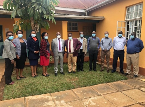 The EGPAF team led by Country Director Eliud Mwangi, meets with the Kiambu County Health Management team led by Joseph Murega, M.D., during a courtesy call in July 2021.   