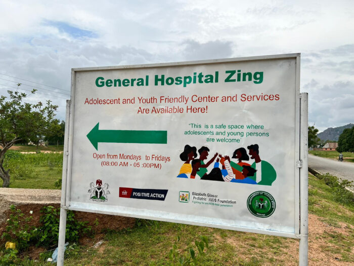 Signboard displaying the information on the Adolescent and youth friendly center in Taraba, Nigeria.